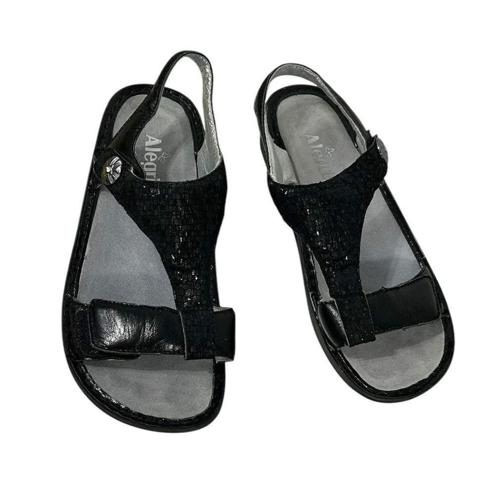 ALEGRIA Kendra Black Shimmer T-Strap KEN-765 Sandals Womens - Picture 10 of 14
